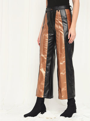 TANDUL  Women Regular Fit Gold Faux Leather Trousers