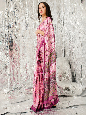 ELTIRE  Floral Print Bollywood Satin Saree  (Multicolor)