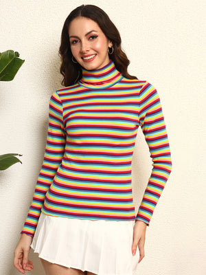 TANDUL Women Multicolor Striped Highneck