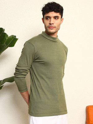 TANDUL Men Solid Turtle Neck Green Sweater