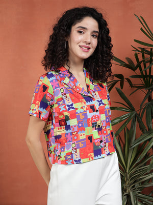 Women Regular Fit Printed  Collared Casual Shirt