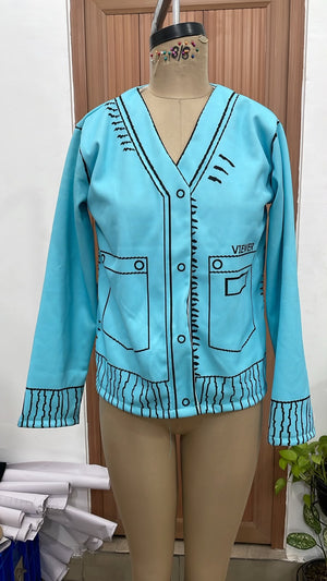 TANDUL Cyan Blue 2D Cartoon Illusion Long Sleeve Jacket