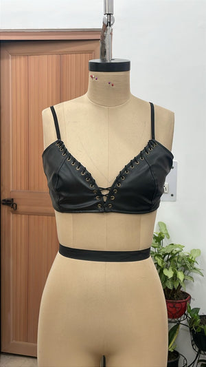 TANDUL Women Faux Leather Bralette Top