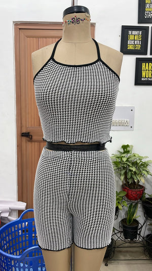 TANDUL Women Black and White Knit Two-Piece Set
