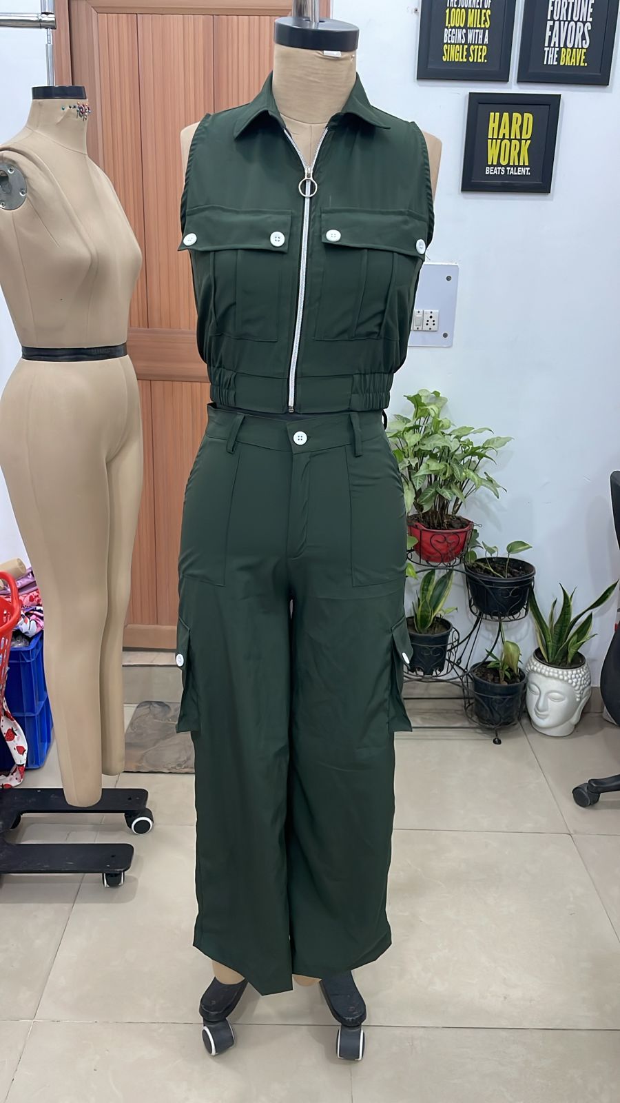 TANDUL Women Olive Green Utility Cargo Co-ord Set