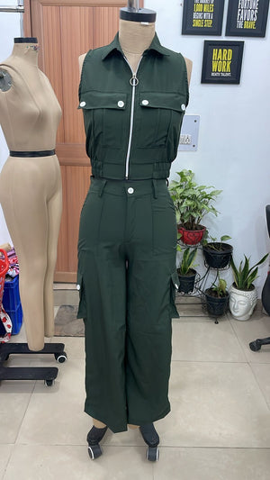 TANDUL Women Olive Green Utility Cargo Co-ord Set