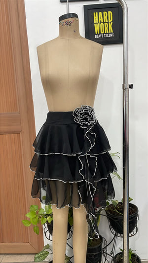 TANDUL Women Black Frill Ruffle Georgette Skirt