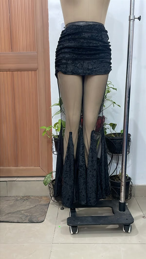 TANDUL Women Goth Ruched Flared Trouser