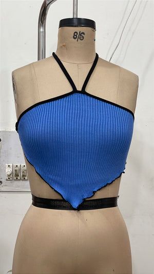 TANDUL Women Chic Backless Blue Knitted Top