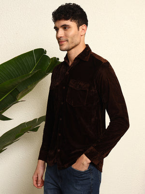 TANDUL Men's Brown Velvet Shirt