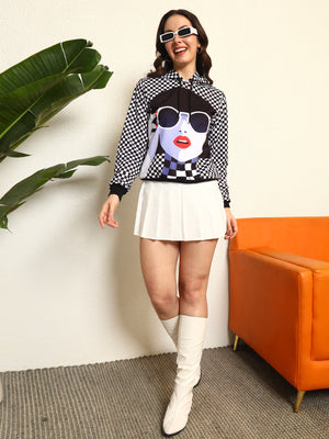 TANDUL Women Stylish Checkered Hoodie