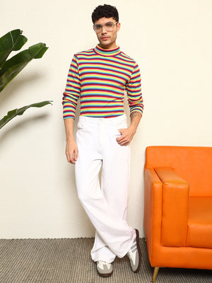TANDUL Men's Vibrant Striped Highneck
