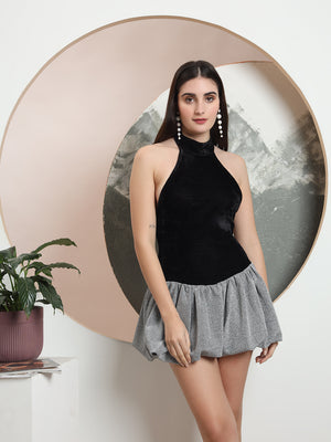 TANDUL Women Black and Grey Bubble Hem Dress