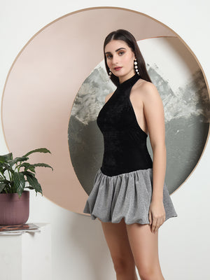 TANDUL Women Black and Grey Bubble Hem Dress