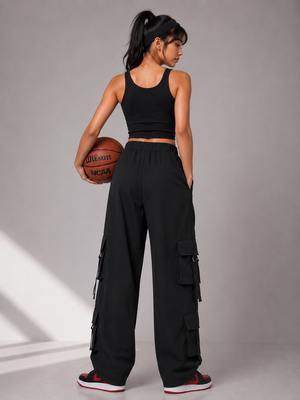 TANDUL Women Streetwear Multi-Pocket Wide-Leg Cargo Trouser