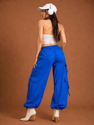 TANDUL Women Cobalt Blue Utility Parachute Cargo Trouser