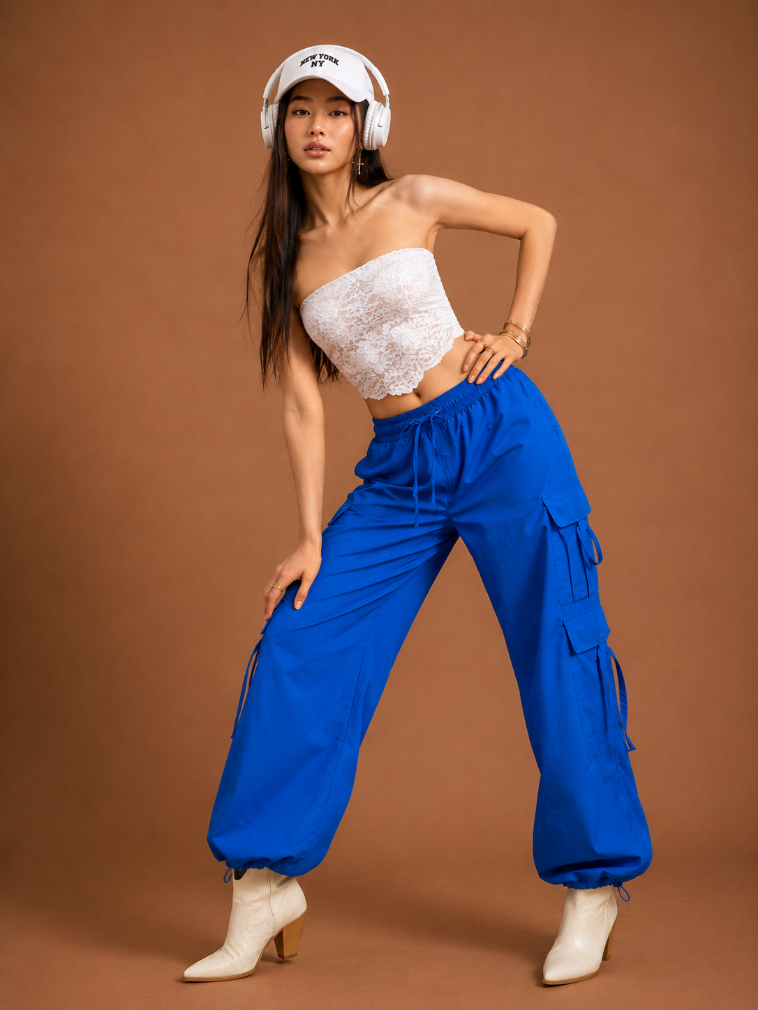 TANDUL Women Cobalt Blue Utility Parachute Cargo Trouser