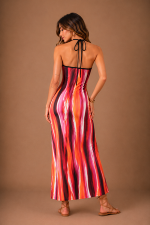TANDUL- WOmen Multi-Color Abstract Print Halter Neck Maxi Dress