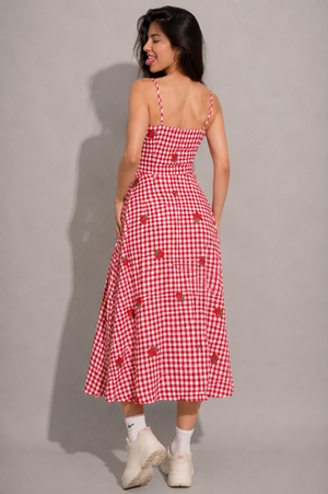 TANDUL Women Red Gingham Strawberry Print Shrug cum Top