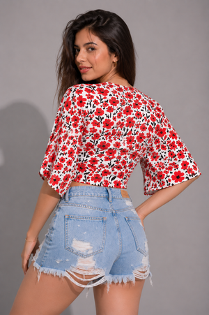 TANDUL Women Poppy Floral Surplice Crop Top