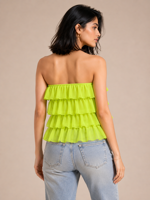 TANDUL Women Vibrant Ruffled Neon Green Top