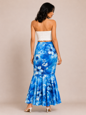 TANDUL Women Stunning Blue and White Floral Skirt