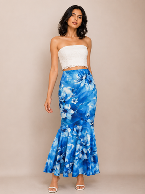 TANDUL Women Stunning Blue and White Floral Skirt