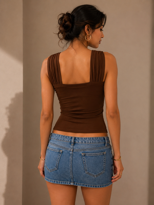 TANDUL Women Stunning Brown Stylish Neck Top