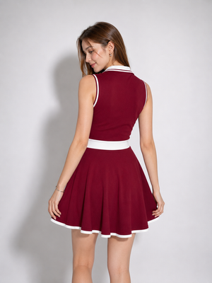 TANDUL Women Retro Sleeveless Polo Dress with Zipper Neck