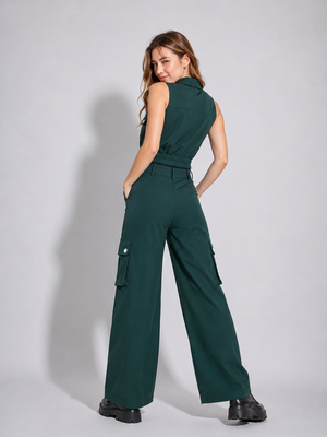 TANDUL Women Olive Green Utility Cargo Co-ord Set