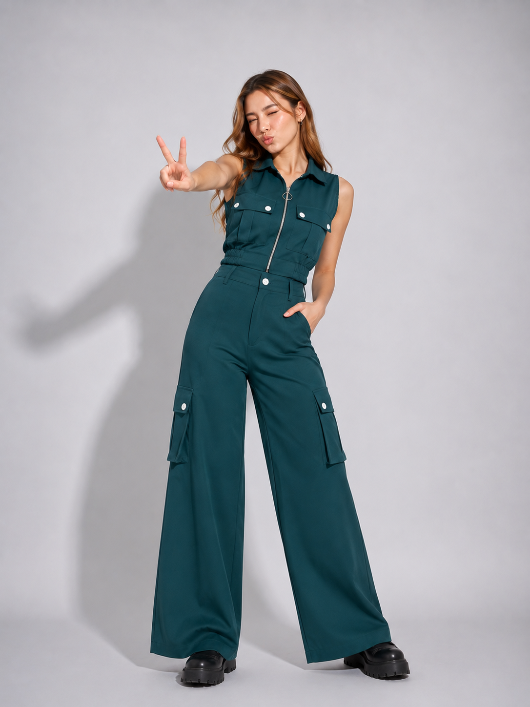 TANDUL Women Olive Green Utility Cargo Co-ord Set