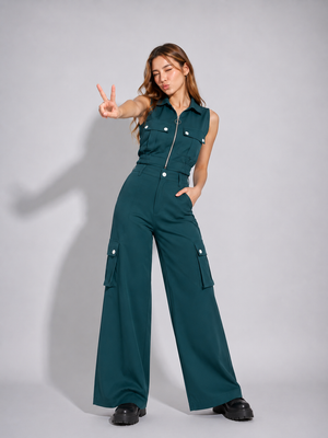 TANDUL Women Olive Green Utility Cargo Co-ord Set