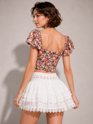 TANDUL Women Vintage Floral Print Sweetheart Crop Top