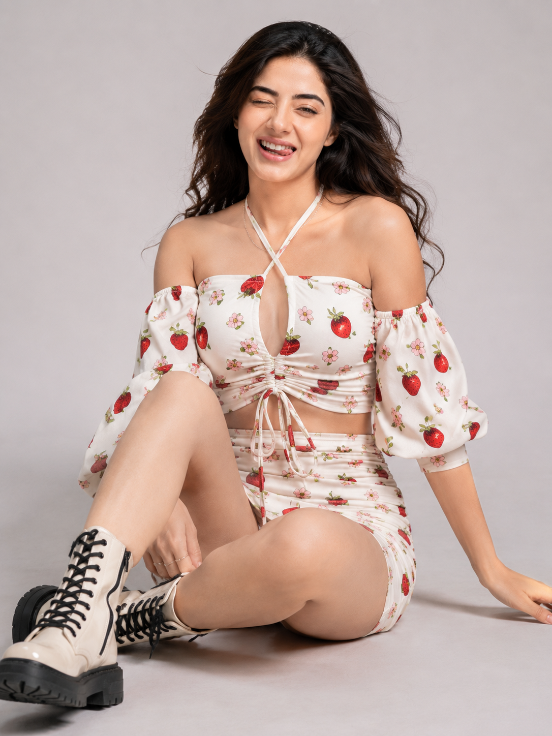 TANDUL Women Cute Strawberry Off-Shoulder Co-Ord Set