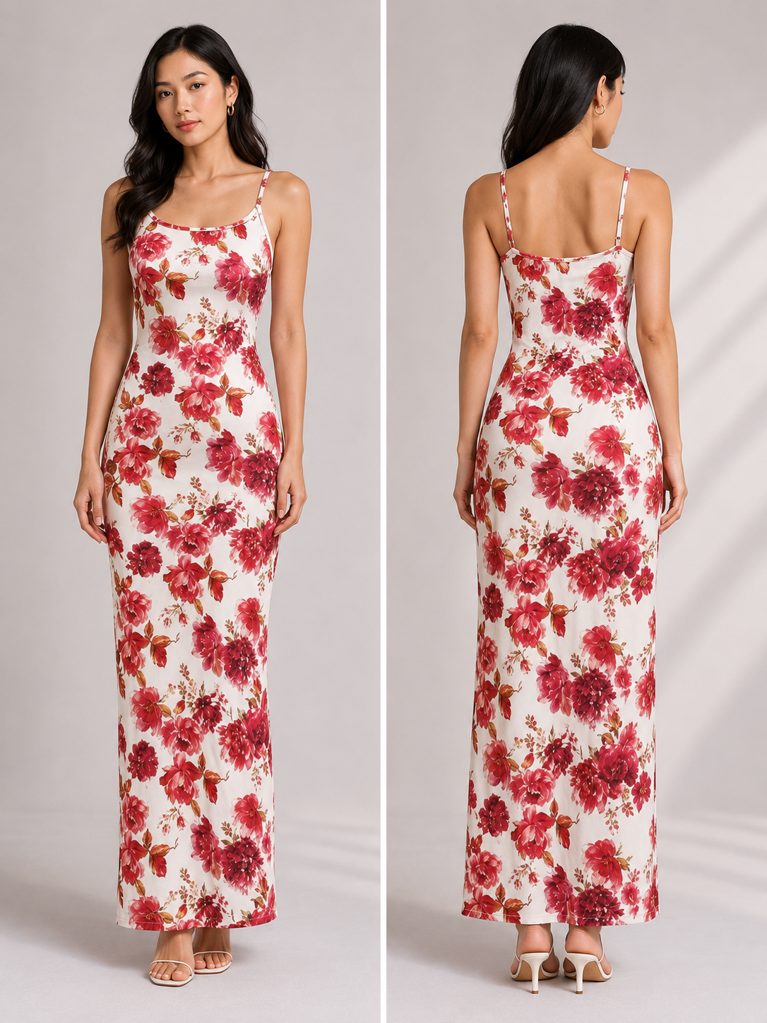 TANDUL Women Red Rose Floral Cami Maxi Dress