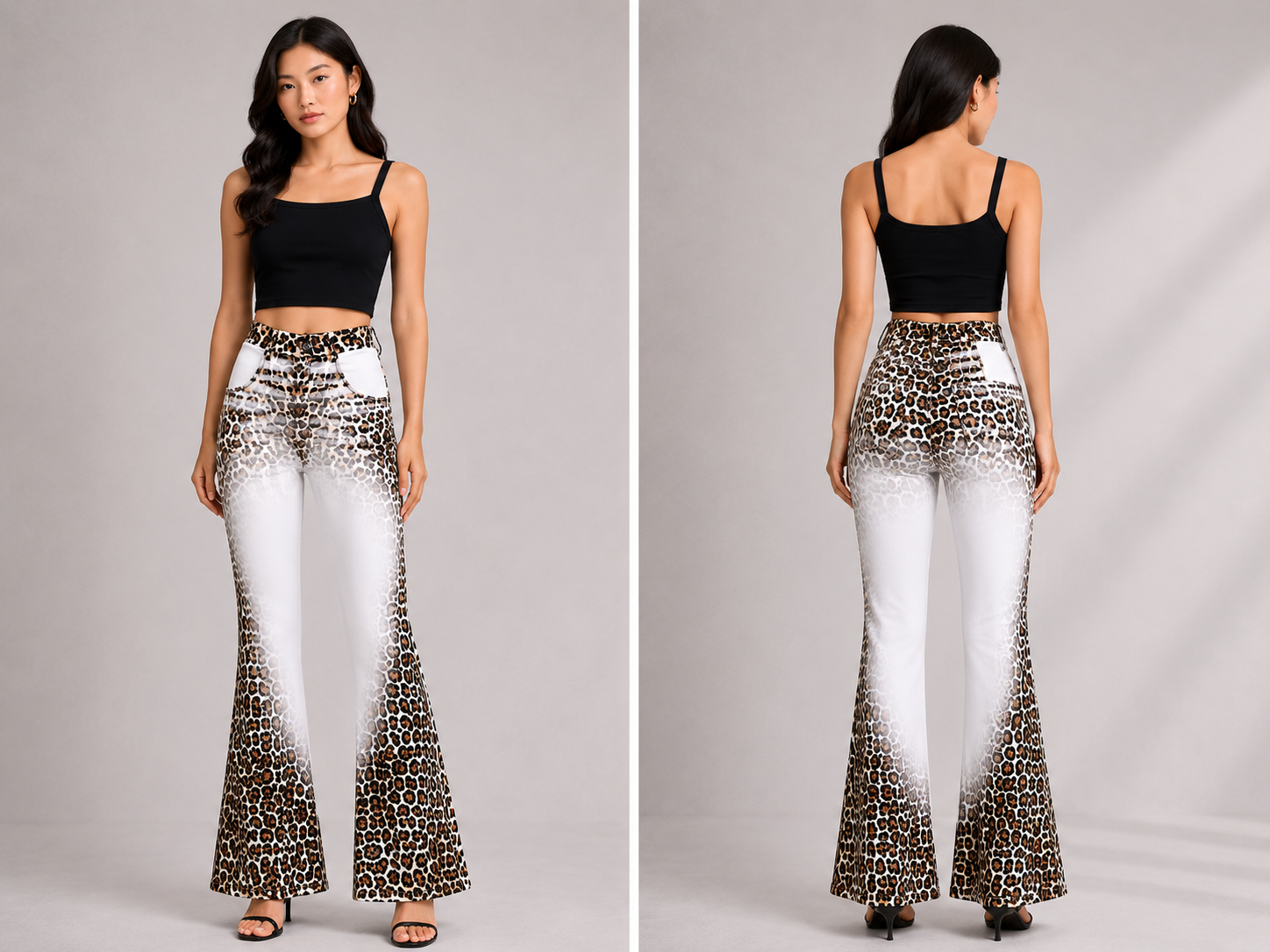 TANDUL Women Ombre Leopard Print High-Waisted Wide-Leg Pants