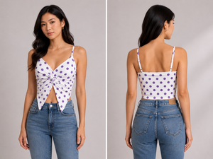 TANDUL Women Retro Purple & White Polka Dot Twist Crop Top