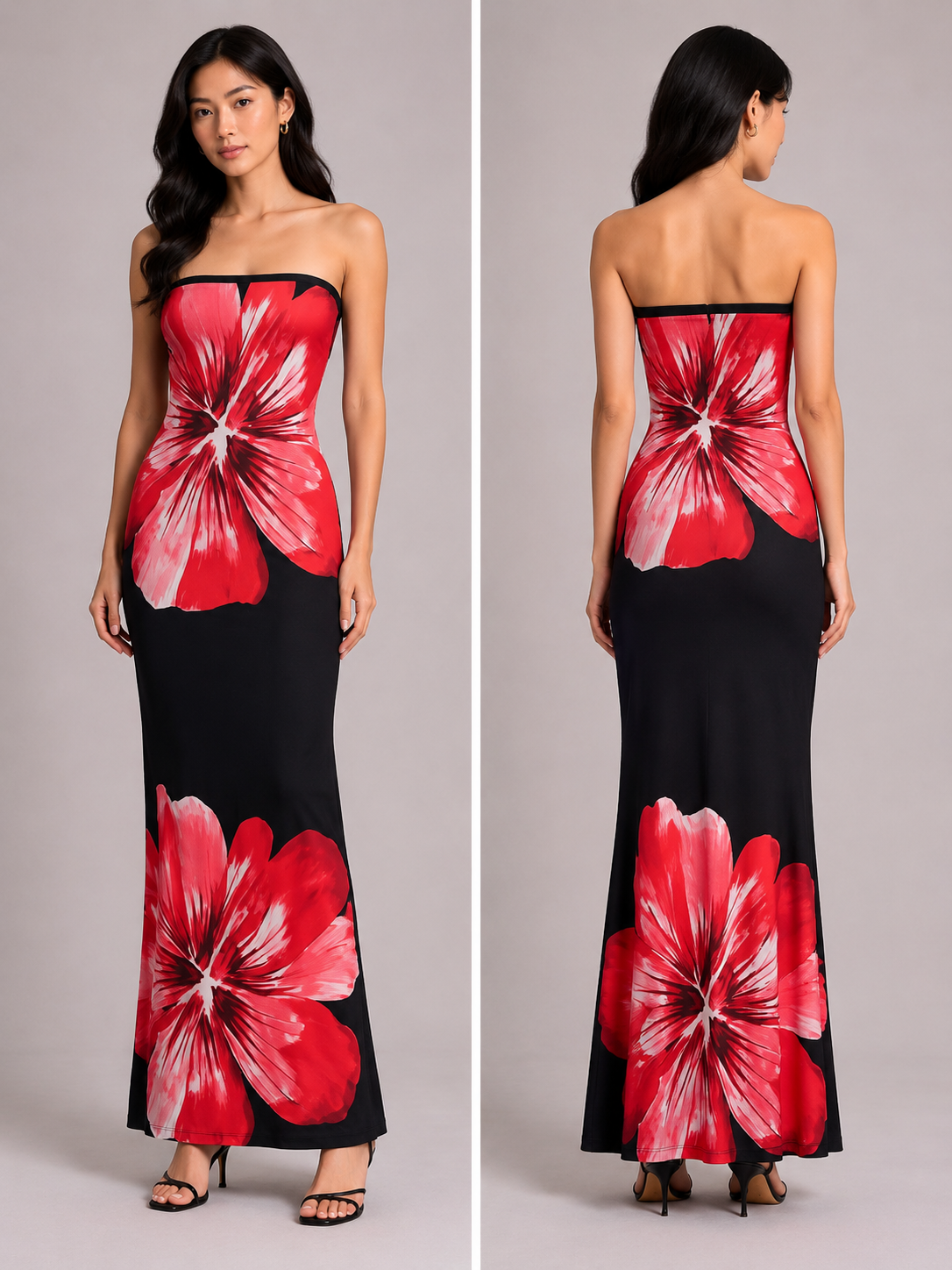 TANDUL Women Crimson Hibiscus Statement Tube Dress