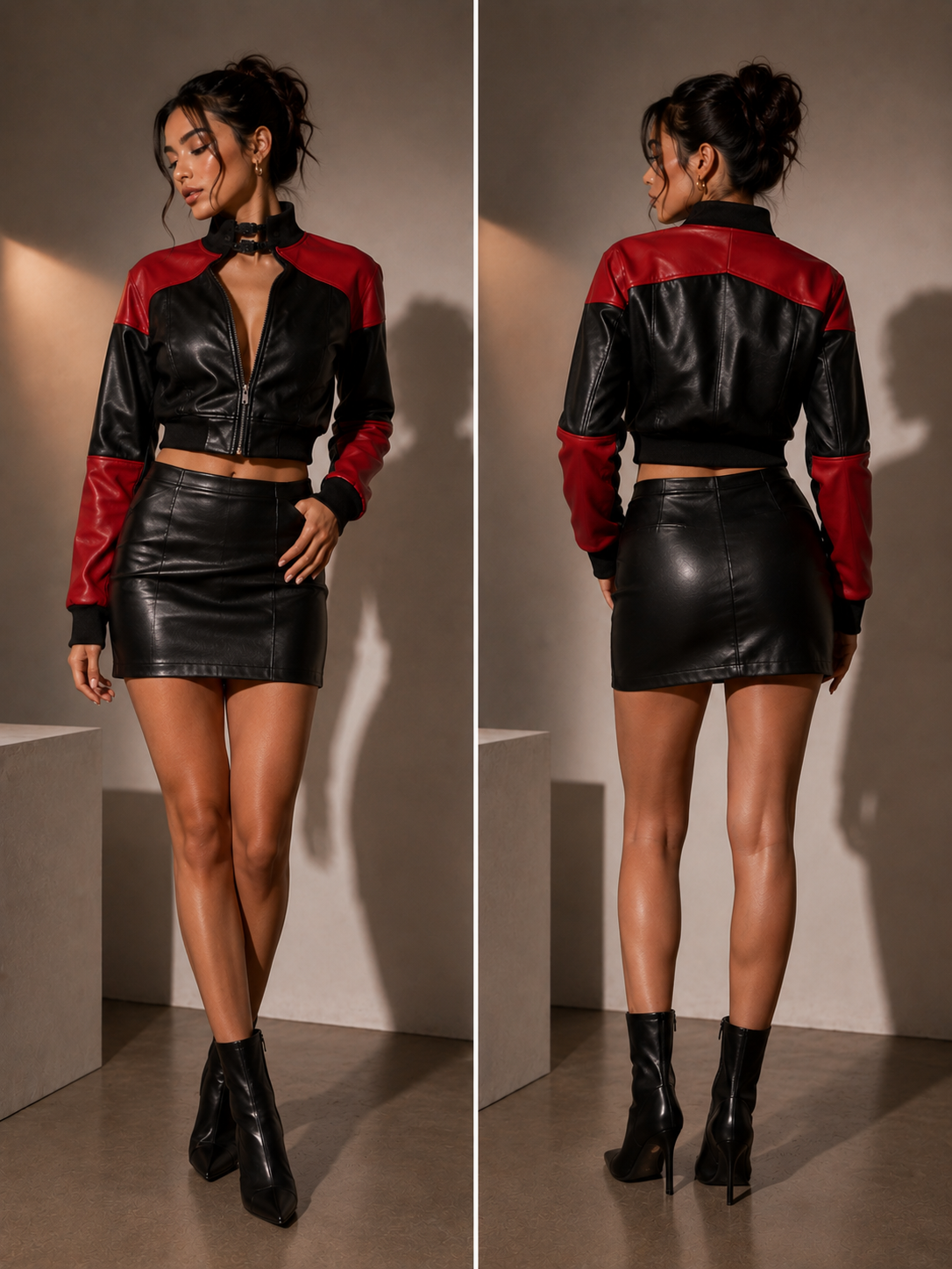 TANDUL Women’s Harley Quinn Inspired Red and Black Faux Leather Jacket