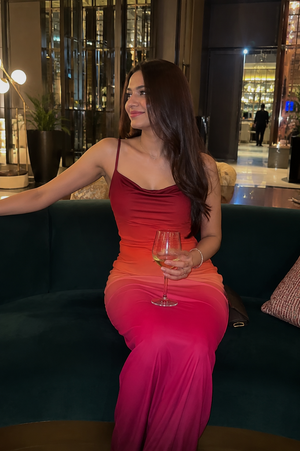 TANDUL Women Sunset Ombré Cowl Neck Maxi Dress