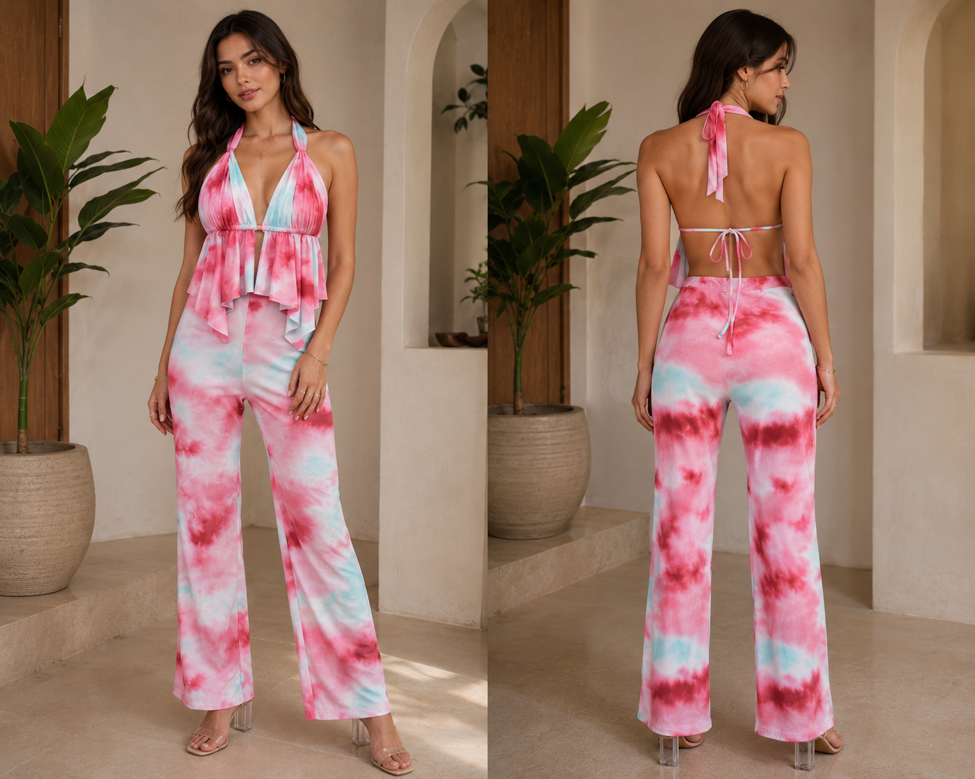 TANDUL Women Pastel Tie-Dye Ruffle Co-ord Set