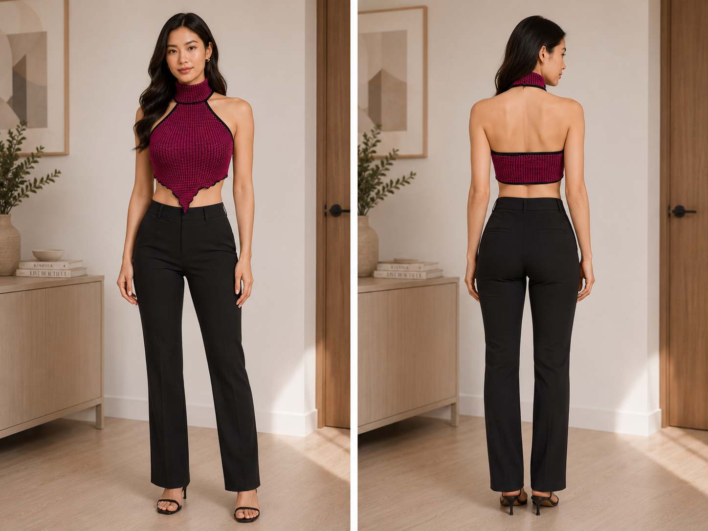 TANDUL Women Handkerchief Hem Backless Crop Top