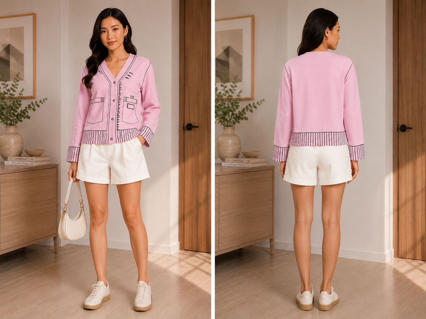 TANDUL Women Long Sleeve V-Neck Graphic Button-Up Jacket