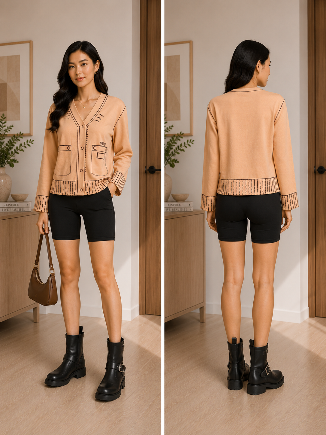 TANDUL Women Long Sleeve V-Neck Graphic Button-Up Jacket