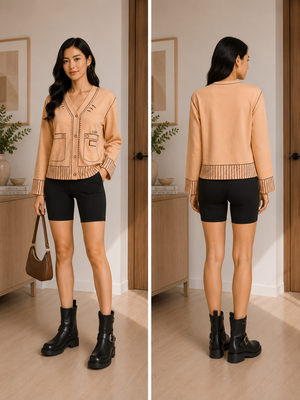 TANDUL Women Long Sleeve V-Neck Graphic Button-Up Jacket