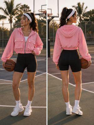 TANDUL Women’s Pink Summer Utility Jacket with Hood and Cargo Pockets