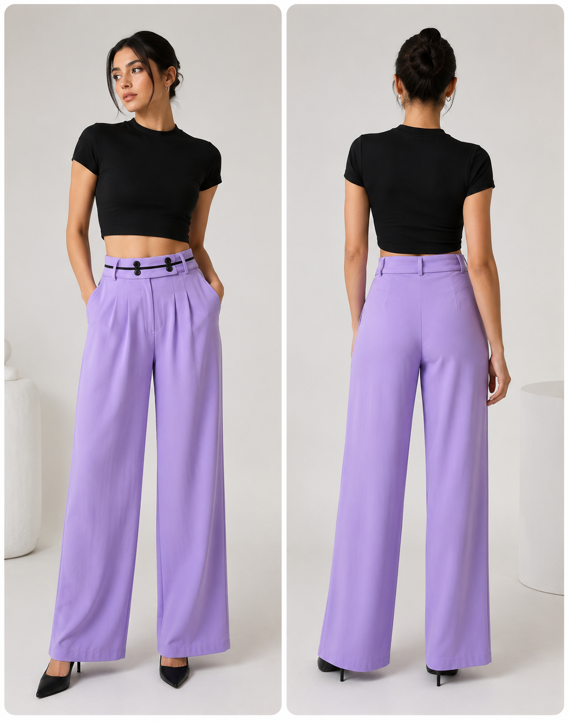 TANDUL Women’s High-Waisted Lavender Pleated Trousers