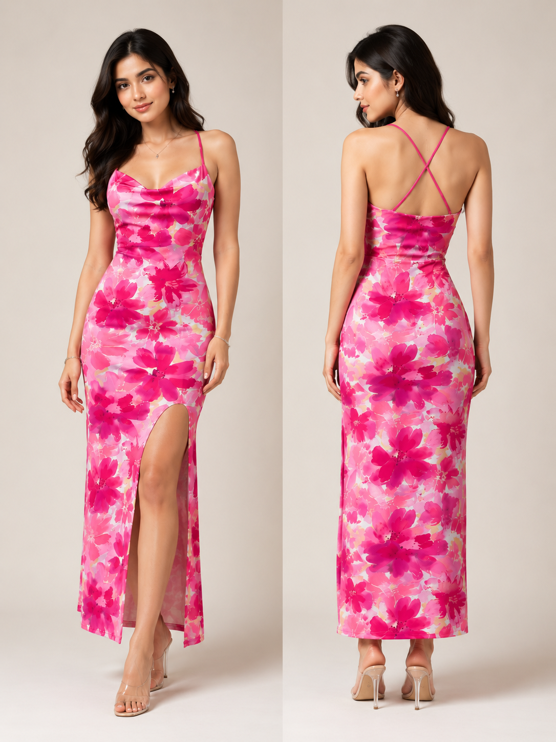TANDUL Women Pretty Pink Cowl Neck Dress