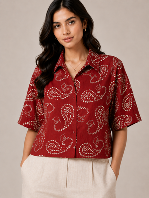 TANDULWomen Maroon Paisley Printed Shirt