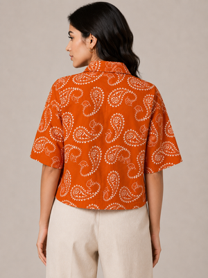 TANDUL Women Striking Orange Paisley Printed Shirt